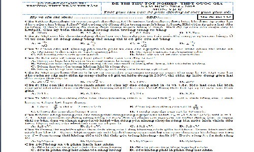 Đề thi thử THPT quốc gia 2015 môn Vật Lý tỉnh Quảng Trị và đáp án