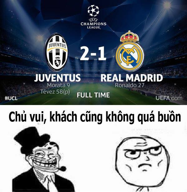 Trận bán kết lượt đi của UEFA Champions League 2014/2015 giữa Juventus và Real Madrid đã kết thúc với tỷ số 2-1 nghiêng về phía "lão bà thành Turin". Với tỷ số này, Juve là đội vui mừng nhưng Real Madrid cũng không quá buồn vì họ đã có lợi thế là một bàn trên sân khách.