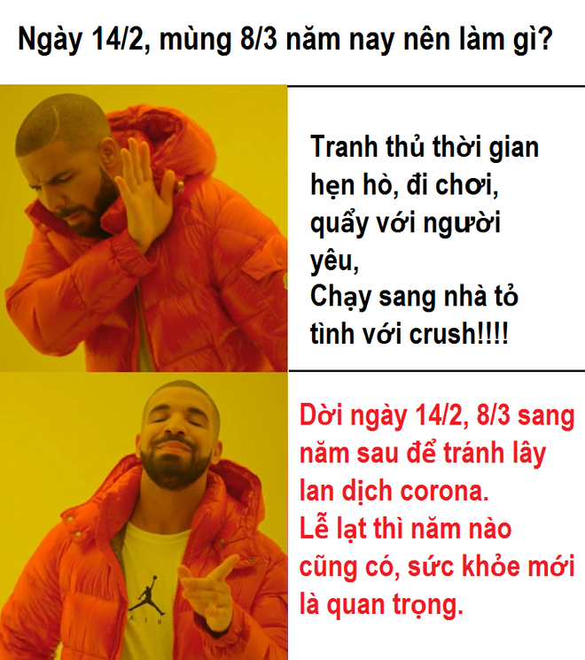 Trước tình hình dịch corona đang lây lan và có nhiều diễn biến phức tạp, người dân được khuyến cáo không tụ tập đông người, hạn chế ra ngoài. Do đó, dân mạng dự đoán không khí ngày  Valentine năm nay sẽ ảm đạm hơn mọi năm do dịch bệnh.