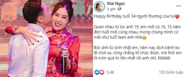 Hôm nay (15/7) là sinh nhật ông xã " MC đẹp nhất VTV" Mai Ngọc - doanh nhân Lê Hoài Nam. Nhân dịp đặc biệt, cô nàng có những nhắn nhủ gây chú ý gửi đến người đầu ấp má kề trên Facebook.