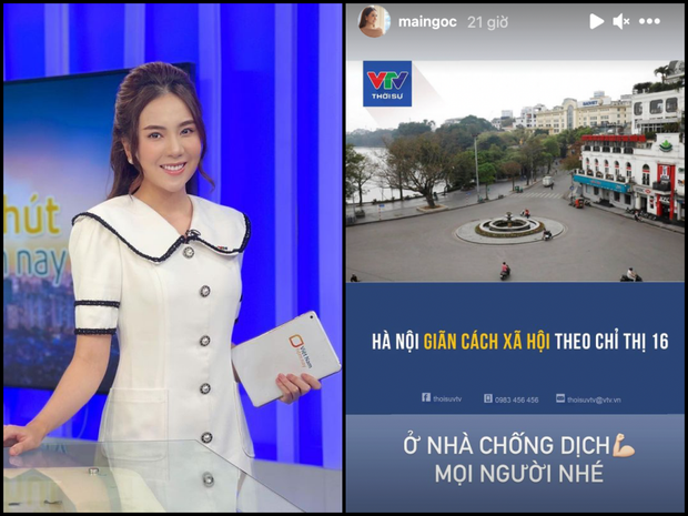 "Hoa khôi VTV" Mai Ngọc, bởi vì là 1 BTV thời sự nên cô update từng chút một thông tin về  Hà Nội giãn cách trên story.