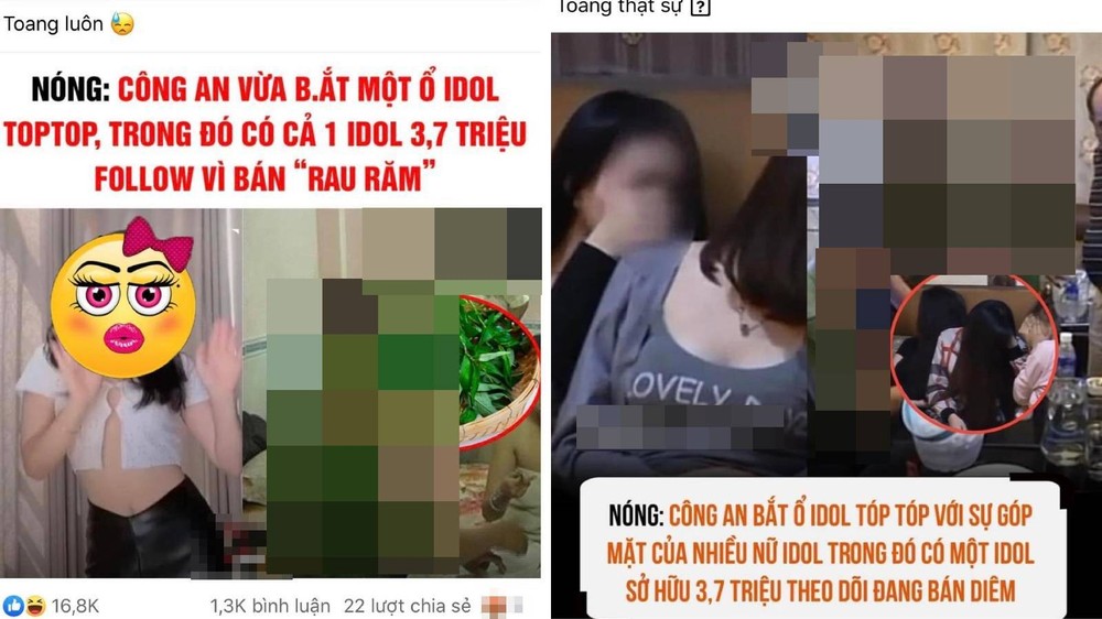 Mới đây, nhiều page trên mạng xã hội Facebook chia sẻ thông tin "công an bắt ổ Idol Tóp tóp (Tiktok) với sự góp mặt của nhiều thiếu nữ Idol, trong đó có một Idol sở hữu 3.7 triệu theo dõi đang bán diêm (bán dâm)". Thông tin này lập tức nhận về nhiều sự chú ý.