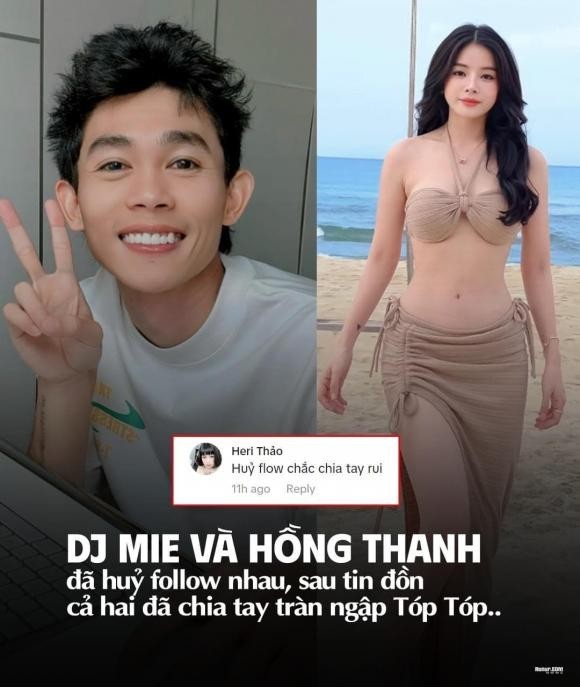 Mới đây, cư dân mạng rộ nghi vẫn DJ Mie và bạn trai Hồng Thanh rạn nứt tình cảm. Sự việc bắt nguồn khi 1 số netizen phát hiện cả 2 đã chính thức hủy follow nhau.