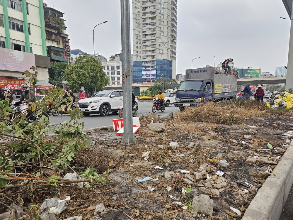 Những ngày này, người dân đi qua nút giao Giải Phóng - Trường Chinh rất bất ngờ với vườn hoa đang được hình thành tại dải phân cách giữa đường.