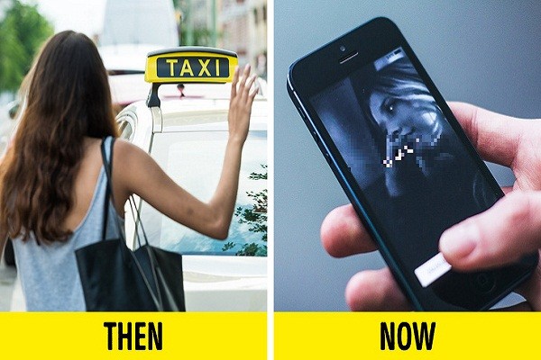 Nếu 20 năm trước, người dân vẫn phải đứng bên lề đường để "bắt" taxi thì ngày nay, việc gọi xe đã trở nên dễ dàng hơn rất nhiều nhờ ứng dụng đặt xe trên điện thoại. Đây là một trong những bức ảnh chứng minh  thế giới thay đổi ngoạn mục 20 năm qua. (Nguồn ảnh: BrightSide)