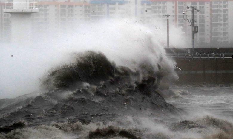 Bão Haishen đổ bộ vào Hàn Quốc ngày 7/9. Hãng Reuters đưa tin, hàng chục chuyến bay tại 7 sân bay, bao gồm sân bay quốc tế Jeju, đã bị hủy. (Nguồn ảnh: Reuters)