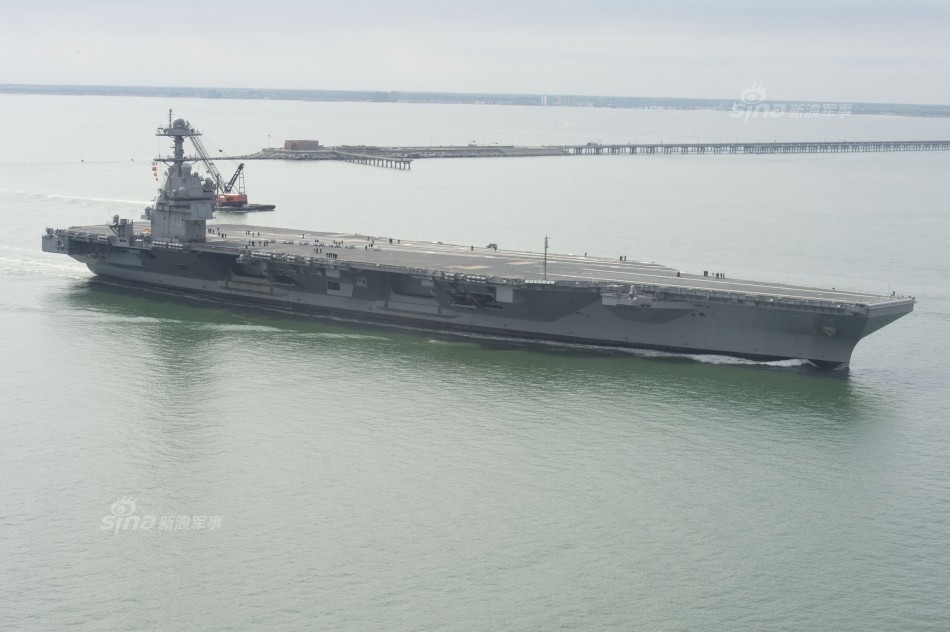 Quá trình chạy thử nghiệm  tàu sân bay USS Gerald R. Ford đã bắt đầu từ hồi tuần trước tại cảng Newport News thuộc Virginia, Mỹ. Trong lần chạy thử nghiệm đầu tiên này của mình, USS Gerald R. Ford (CVN-78) sẽ được kiểm tra cơ cấu lái, hệ thống truyền động và hệ thống điều khiển của tàu. Nguồn ảnh: Sina.