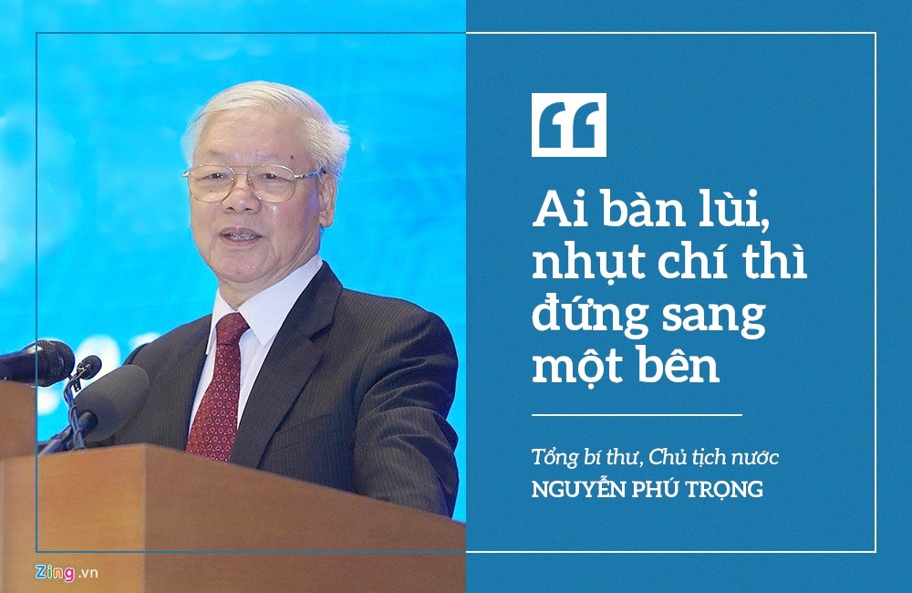 Tổng bí thư,  Chủ tịch nước Nguyễn Phú Trọng nhấn mạnh một trong những nhiệm vụ trọng tâm 2020 là chấn chỉnh, đấu tranh loại bỏ tư tưởng bàn lùi, lo ngại rằng việc đấu tranh phòng, chống tham nhũng sẽ cản trở sự phát triển, làm nhụt chí. “Tôi đã nhiều lần nói rồi, nay xin nhắc lại: Những ai có tư tưởng ấy thì hãy đứng sang một bên để người khác làm!”, ông nói.