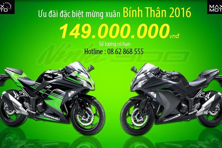 Đại lý xe môtô Kawasaki Maxmoto – một trong 3 đại lý phân phối xe Kawasaki chính hãng tại Việt Nam đã bất ngờ công bố hạ giá  Kawasaki Ninja 300 ABS 2016 từ 169 triệu đồng xuống còn 149 triệu đồng.