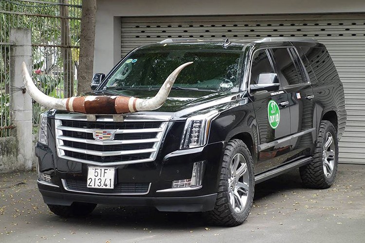 Chiếc  xe SUV Cadillac Escalade ESV vừa mới đây đã được ông chủ Võng xếp Duy Lợi gắn thêm cặp sừng vào phần đầu xe, tạo nên hình ảnh lạ mắt chưa từng thấy trước nay. Chiếc Escalade ESV màu đen còn được gắn thêm bộ lốp địa hình gai lớn của Toyo cũng rất lạ lẫm.