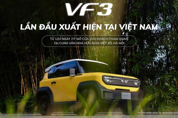 Mới đây, trên fanpage chính thức của VinFast đã bất ngờ xuất hiện hình ảnh thực tế của mẫu  xe điện Vin Fast VF3 mới. Theo kế hoạch, vào ngày 7/7/2023 tới đây, VF3 sẽ lần đầu tiên ra mắt Việt Nam trong chuỗi triển lãm “VinFast - Vì tương lai xanh” tại Cung Văn hóa Hữu Nghị Việt Xô, Hà Nội, từ ngày 7/7 đến 9/7/2023.