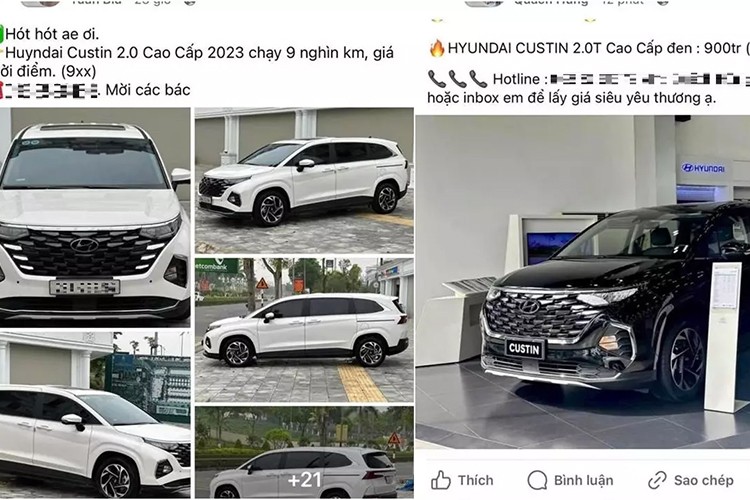 Trên thị trường xe cũ, một số chủ xe rao bán  Hyundai Custin 2023 bản 2.0 Cao cấp VIN 2023 siêu lướt, chạy khoảng 9.000 km với giá khởi điểm chỉ hơn 900 triệu. Nếu như người bán cung cấp thông tin trung thực thì độ mới của chiếc xe này tương đương xe bán tại đại lý.