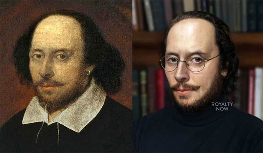 1. William Shakespeare: Nhà văn và nhà viết kịch nổi tiếng người Anh được mô tả trong hình ảnh  AI với phong cách hiện đại và thanh lịch, đeo kính.