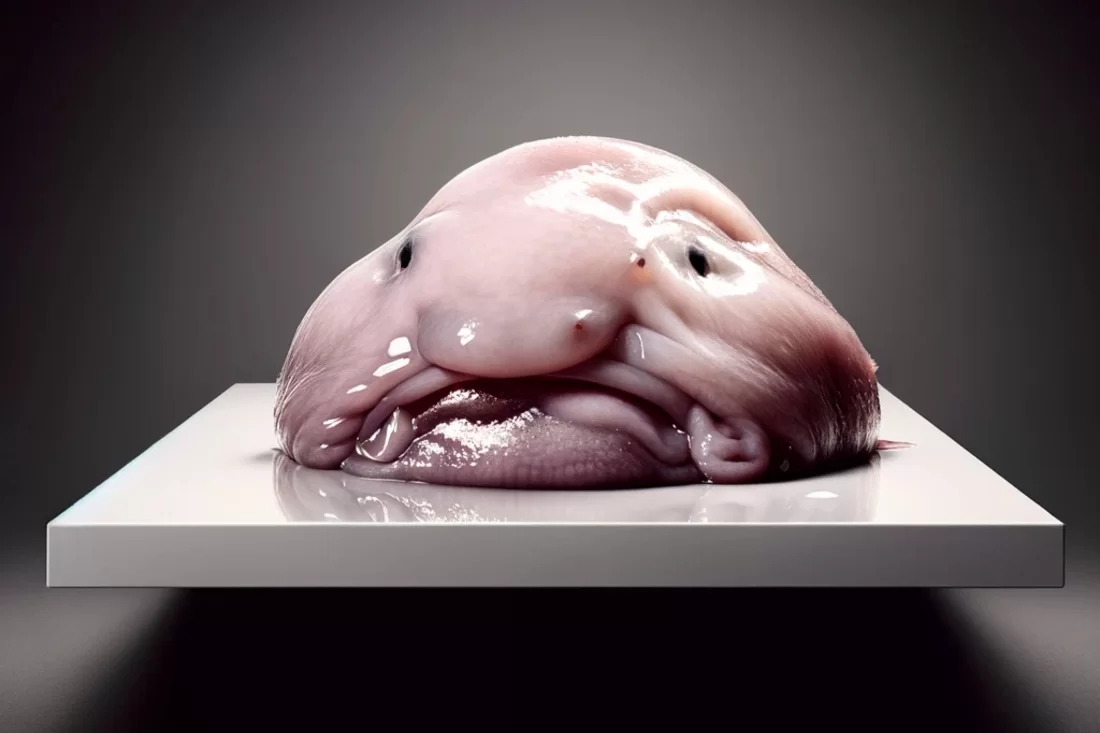 Cơ thể của cá blobfish phồng lên, với một cái đầu to và một cái mũi lớn, gây nên hình ảnh  buồn nhưng đặc trưng cho loài động vật này.