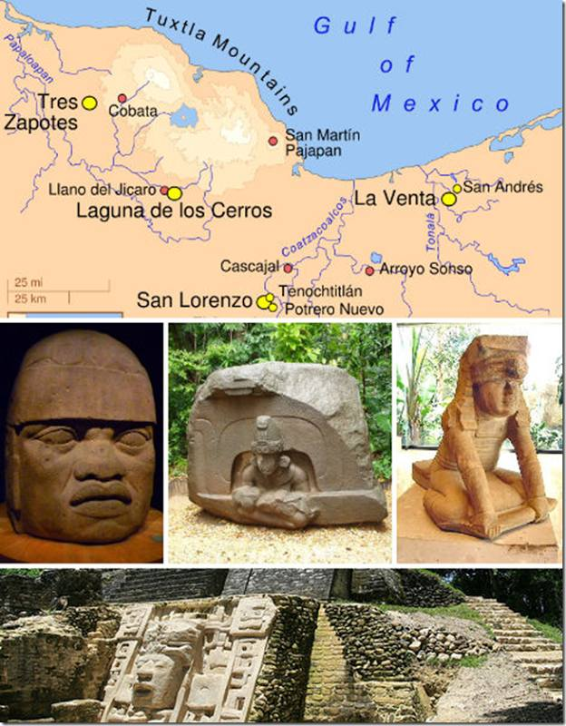 1. Nền  văn minh Olmec, Mexico: Phát triển mạnh vào khoảng 1.500 TCN, được biết đến với các phát minh về chữ viết, la bàn và lịch Trung Mỹ. Sự sụp đổ nền văn minh này có thể do biến đổi môi trường, phun trào núi lửa hoặc suy yếu nông nghiệp.