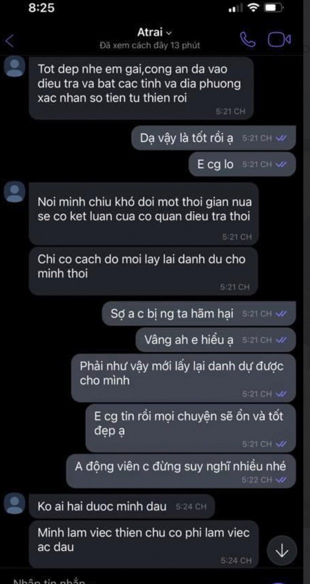 Mới đây, Khánh Chi - em gái ruột của  Công Vinh đã đăng ảnh chụp tin nhắn với anh trai lên trang cá nhân và thể hiện sự tin tưởng dành cho chị dâu Thuỷ Tiên.