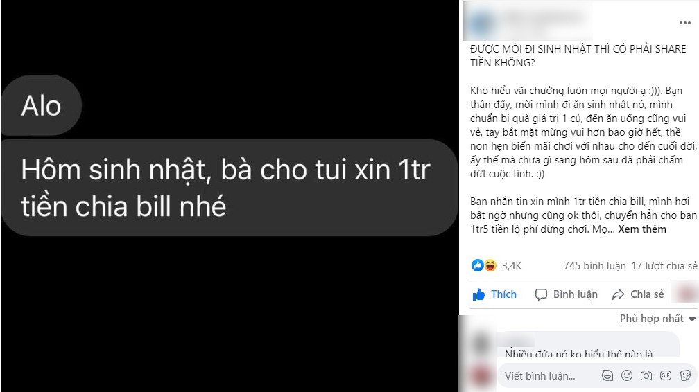 Mới đây, một cô gái chia sẻ về câu chuyện  chia tiền ăn đi sinh nhật của mình. Ngay sau bài đăng, một loạt những ý kiến trái chiều đã xảy ra, bài viết thu hút về hàng nghìn lượt bình luận.