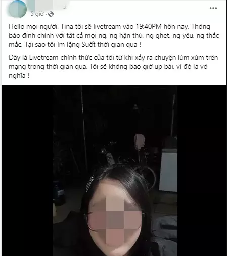 Tối 28/9, trên trang cá nhân, " cô dâu lừa đảo" ở Bắc Giang tên V.A cho biết, lần đầu livestream trên mạng xã hội với mục đích đính chính lại một số thông tin cá nhân với tất cả mọi người.