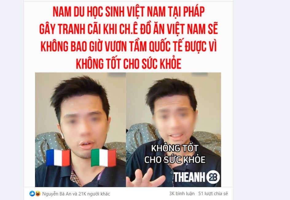 Mấy ngày qua MXH xôn xao về đoạn clip TikTok một nam sinh Việt đang du học tại Pháp có những phát biểu xoay quanh nền  ẩm thực Việt.