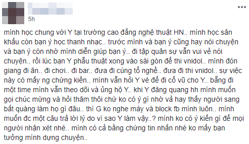 Bài đăng của người tự nhận là bạn học Hương Giang.