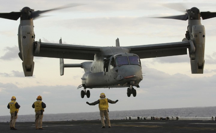 "Chim ưng biển"  V-22 Osprey là loại máy bay đặc biệt được Mỹ phát triển từ năm 1983. Nguồn ảnh: AP.