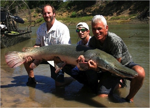 Jeremy Wade, sinh năm 1960 ở Anh, là một nhà nghiên cứu sinh vật học, người dẫn chương trình truyền hình, một chuyên gia câu cá cừ khôi. Ảnh: Một con cá sấu nước ngọt dài 7 feet, nặng 111-pound mà Jeremy Wadebắt ở sông Trinity ở Texas.