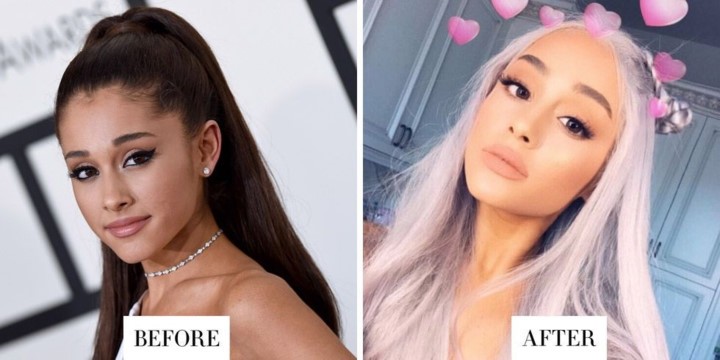 Ariana Grande đã từng tự tin khoe mái tóc mà cô cho là màu xám (mặc dù nó giống màu hồng hơn) trên trang cá nhân Instagram. So sánh với diện mạo trước đó, có thể dễ dàng thấy đây là sự lựa chọn "điên rồ" của  mỹ nhân Hollywood này.