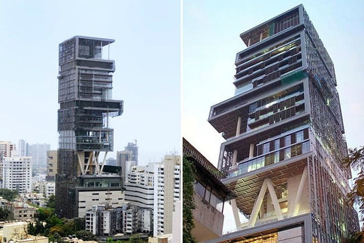 Antilia - Mumbai của ông trùm dầu mỏ Mukesh Ambani, người giàu nhất Ấn Độ có giá 2 tỷ USD trong tổng số tài sản hơn 30 tỷ USD của tài phiệt này.