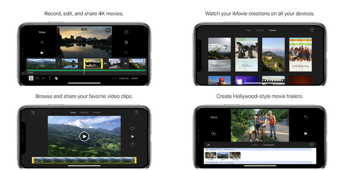 Một trong những ứng dụng biên tập và chỉnh sửa video có nhiều tính năng nhất trên di động chính là  iMovie của Apple. Được phát triển độc quyền dành cho iPhone, ứng dụng này cho phép chỉnh sửa nhanh nhưng không kém phần mạnh mẽ video tuỳ theo ý muốn của bạn.