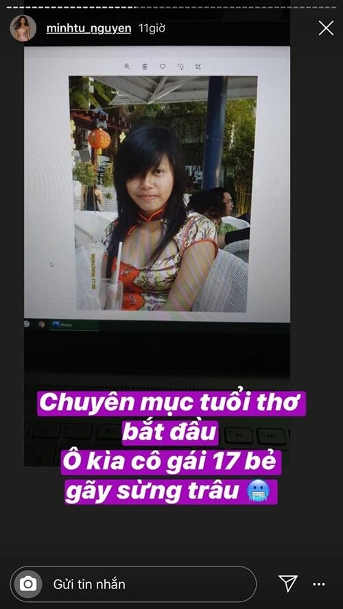 Mới đây, trên story instagram của mình,  Minh Tú vừa chia sẻ loạt ảnh cũ thời 17, 18 tuổi của chính mình.