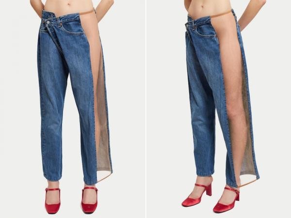 Được chào bán với mức giá hơn chục triệu đồng, vậy nhưng  mẫu quần jeans này khó thuyết phục được người mua bởi độ hở bạo. Khi mặc, chiếc quần giúp chị em show được đôi chân dài cùng phần đường cong hấp dẫn tuyệt đối song chỉ cần sơ sểnh là có thể “muối mặt” vì sự cố trang phục.