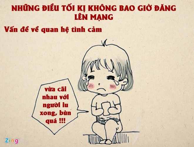 Chuyện tình cảm là của riêng hai người. Nếu chẳng may xảy ra cãi vã, các bạn trẻ không nên than thở,  tỏ ra quá đau khổ trên mạng. Bởi không ai cần biết hay muốn tham gia vào chuyện này.