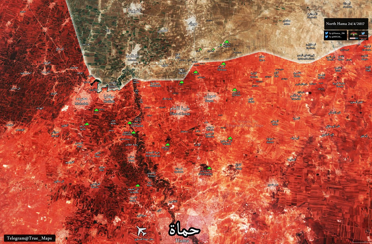 Al Masdar News đưa tin ngày 25/4,  quân đội Syria đã giải phóng thêm nhiều làng mạc ở vùng nông thôn miền bắc Hama. Ảnh: AMN.