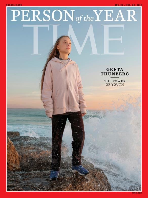 Ngày 11/12, Tạp chí Time đã lựa chọn Greta Thunberg, nhà hoạt động môi trường 16 tuổi người Thụy Điển, là  Nhân vật của năm 2019. Thunberg trở thành người trẻ tuổi nhất nhận được danh hiệu này trong vòng 92 năm qua. Ảnh: Reuters.