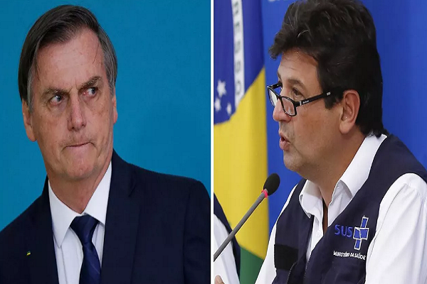 Ngày 16/4, Tổng thống Brazil Jair Bolsonaro (trái) đã ra quyết định miễn nhiệm Bộ trưởng Y tế Luiz Henrique Mandetta (phải) sau hàng loạt bất đồng giữa hai người liên quan đến cách xử lý cuộc khủng hoảng COVID-19. Ảnh: Reuters.