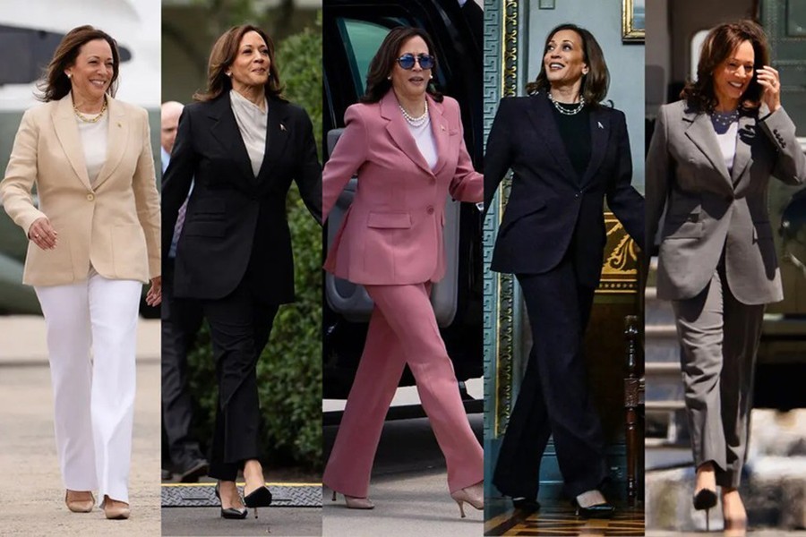 Và Phó Tổng thống Mỹ, ứng cử viên Tổng thống của đảng Dân chủ Kamala Harris, cũng không nằm ngoài 'tầm ngắm' này. Ai cũng nhận thấy  trang phục được yêu thích của bà Kamala Harris trong lịch trình vận động tranh cử căng thẳng là bộ đồ vest, thể hiện một phong cách chuyên nghiệp.  