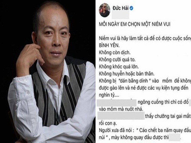 Nghệ sĩ  Đức Hải đang vướng ồn ào văng tục trên mạng xã hội. Giữa làn sóng chỉ trích, anh kêu oan. Nam nghệ sĩ cho biết, bản thân bị trộm tài khoản Facebook, bài đăng chửi tục được viết bởi kẻ xấu. Ảnh: Công lý và xã hội