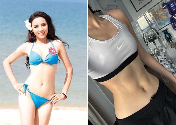 Sau khi lên ngôi Hoa hậu Việt Nam 2014,  Kỳ Duyên ngày càng chăm chỉ luyện tập. Body hiện tại của cô (phải) được khen là đẹp rất nhiều so với 9 năm trước.