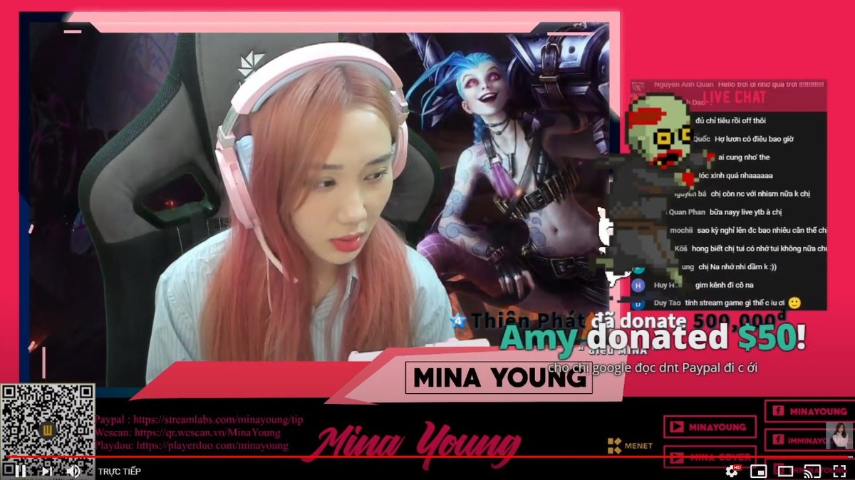 Mới đây sau 3 tháng nhận án phạt,  nữ streamer Mina Young đã chính thức livestream trở lại trên YouTube. Sự trở lại này của cô nàng đã nhận được sự quan tâm của fan hâm mộ. Ảnh: Chụp màn hình