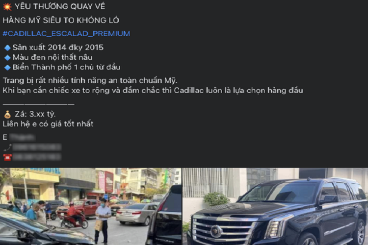 Mới đây, mạng xã hội đã xôn xao bàn tán về hình ảnh một vụ tai nạn giữa  Cadillac Escalade hạng sang với xe sedan cỡ nhỏ. Tranh thủ độ 'hot' của vụ việc này, ngày 27 tháng 5 vừa qua, một chủ xe đăng bán xe đã không quên đính kèm ảnh xe tai nạn để tăng thêm độ uy tín. Tất nhiên, chiếc xe được đăng bán, không phải là chiếc xe xuất hiện trong tai nạn kể trên.