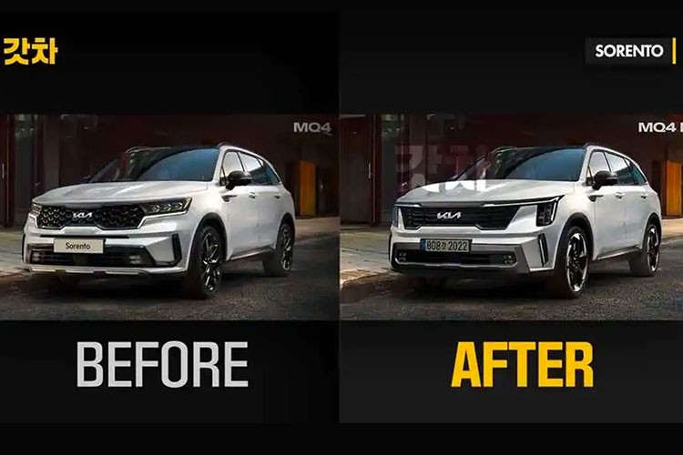 Có thể thấy đầu xe  Kia Sorento 2024 mới dường như được thiết kế lại hoàn toàn với lưới tản nhiệt mới và đèn pha dọc. Cách sắp xếp đèn LED chạy ban ngày cũng hoàn toàn mới và có thêm những thay đổi ở phần dưới của cản và lưới tản nhiệt dưới.