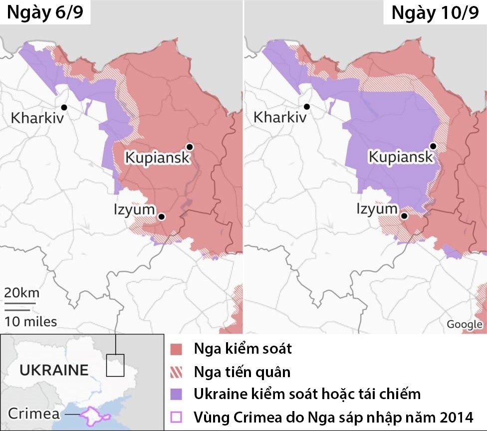 Kể từ khi Quân đội Ukraine chuyển từ phòng ngự sang phản công, họ đã giành lại được một vùng đất rộng lớn từ tay Quân đội Nga, bao gồm cả  thành phố Kherson, thành phố mới được “sáp nhập” vào Liên bang Nga trong cuộc “trưng cầu dân ý” do Nga tiến hành vào hồi cuối tháng 9 vừa qua.