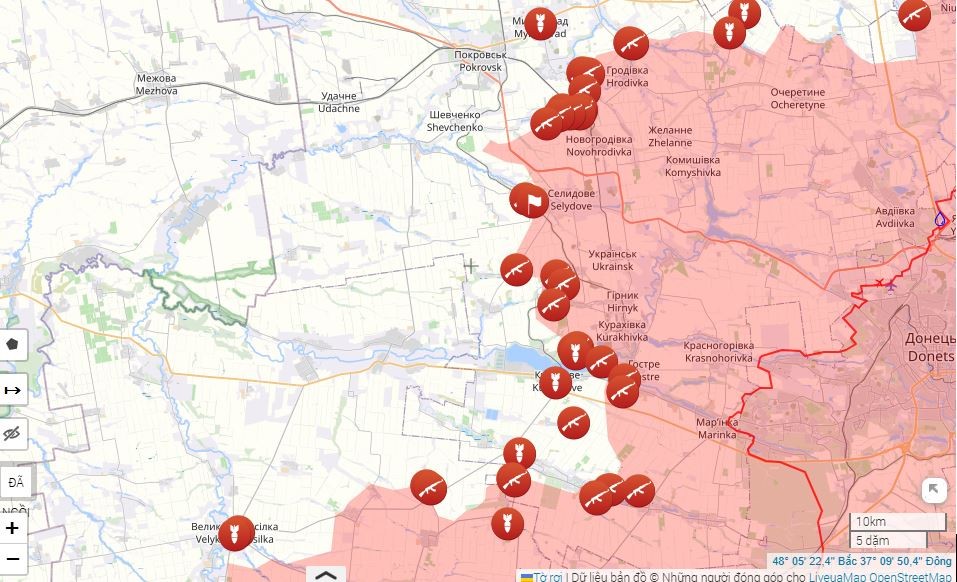 Trong tuần qua, các trận đánh chính trên  mặt trận Donetsk diễn ra chủ yếu ở các khu vực Selidovo, Kurakhovo và Katerynivka. Các đơn vị chiến đấu của Nga tiếp tục tấn công thành công vào các vị trí của quân Ukraine.