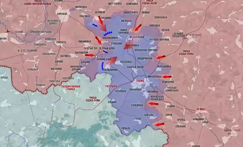  Quân đội Nga tiếp tục siết chặt vòng vây với quân Ukraine ở mặt trận Kursk và tăng cường nỗ lực quét sạch tàn dư của quân Ukraine trong vòng vây. Sau nhiều lần đột phá thất bại, tàn quân của Ukraine trong vòng vây, dường như đã từ bỏ các hoạt động đột phá và chuyển sang tăng cường phòng thủ, chờ đợi cho đến khi quân tiếp viện của Ukraine đến giải vây. 