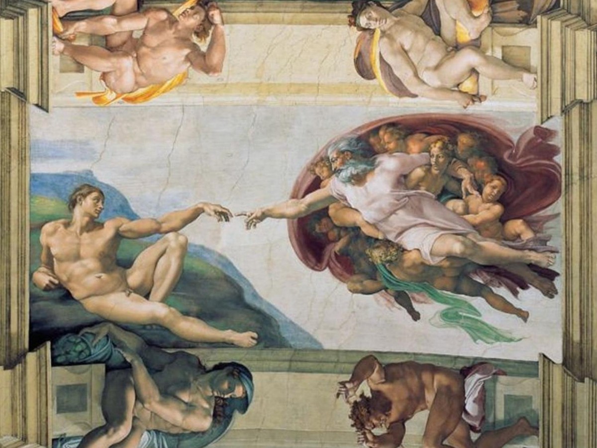 1. Bức tranh “Sáng thế Adam” của Michelangelo: điều bí ẩn trong  kiệt tác hội họa này là ở hình dạng của chiếc áo choàng đỏ bao quanh Chúa trời. (Nguồn: wikipedia.org)