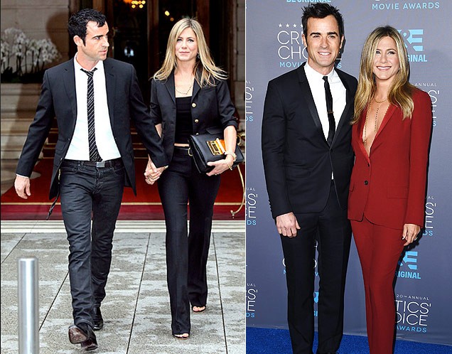 Đã mặc vest là cả hai  vợ chồng Jennifer Aniston và Justin Theroux cùng rủ nhau mặc thành đồng phục. Họ được coi là một cặp vợ chồng hòa hợp gu thời trang nhất Hollywood.