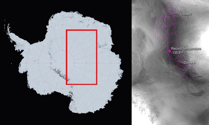 Theo bài đăng trên Facebook của Trung tâm bay vũ trụ Goddard của NASA (Mỹ), các vệ tinh quan sát Trái đất của cơ quan này đã phát hiện ra  địa điểm lạnh nhất trên hành tinh xanh. Đó chính là cao nguyên Đông Nam Cực nằm ở phía trên một sống núi.