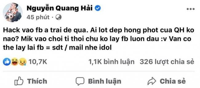 Thông tin  Quang Hải bị hack facebook, lộ nhiều đoạn chat riêng tư nhạy cảm gây xôn xao cộng đồng mạng. Một số "bóng hồng" liên quan đến đoạn chat này của Quang Hải đều được réo tên.