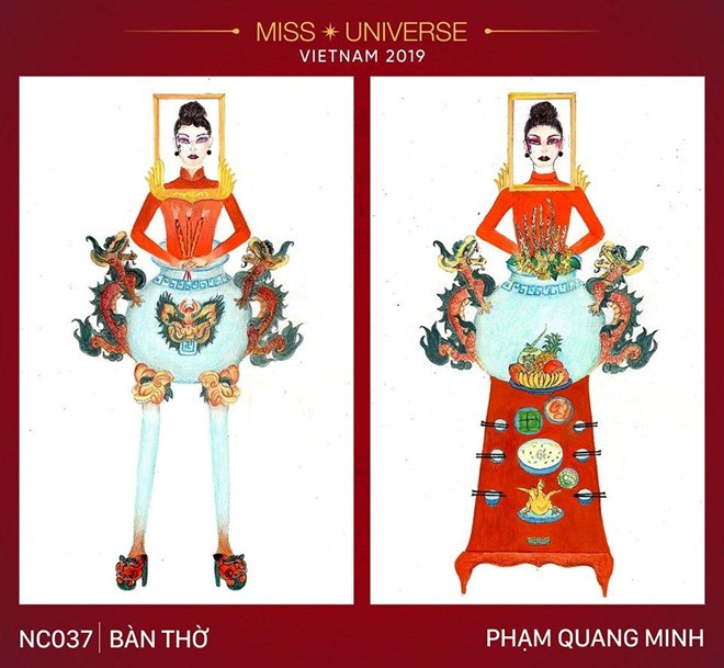 Cuộc bình chọn thiết kế trang phục dân tộc cho Hoàng Thùy dự thi Miss Universe 2019 đã bắt đầu khởi động. Theo ban tổ chức, chủ đề năm nay là "Tinh hoa Việt Nam", với nhiều bài dự thi độc đáo, trong đó có tác phẩm mang tên  Bàn thờ của tác giả Phạm Quang Minh gây tranh cãi dữ dội.