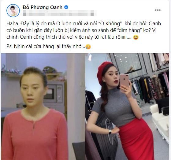 Sau hàng loạt bộ ảnh thời trang đẹp không tì vết được đăng tải liên tiếp trên trang cá nhân, mới đây,  Phương Oanh gây bất ngờ cực mạnh khi tự chia sẻ một bài đăng tự "bêu xấu" chính mình. Không xinh đẹp lung linh, đây là ảnh ghép Phương Oanh một bên để mặt mộc bơ phờ, diện đồ ngủ giản dị và một bên lên đồ sang chảnh cách đây đã 4 năm. Dễ thấy, gương mặt người đẹp khi ấy hoàn toàn tự nhiên chứ không sắc sảo nhờ "dao kéo" như bây giờ.